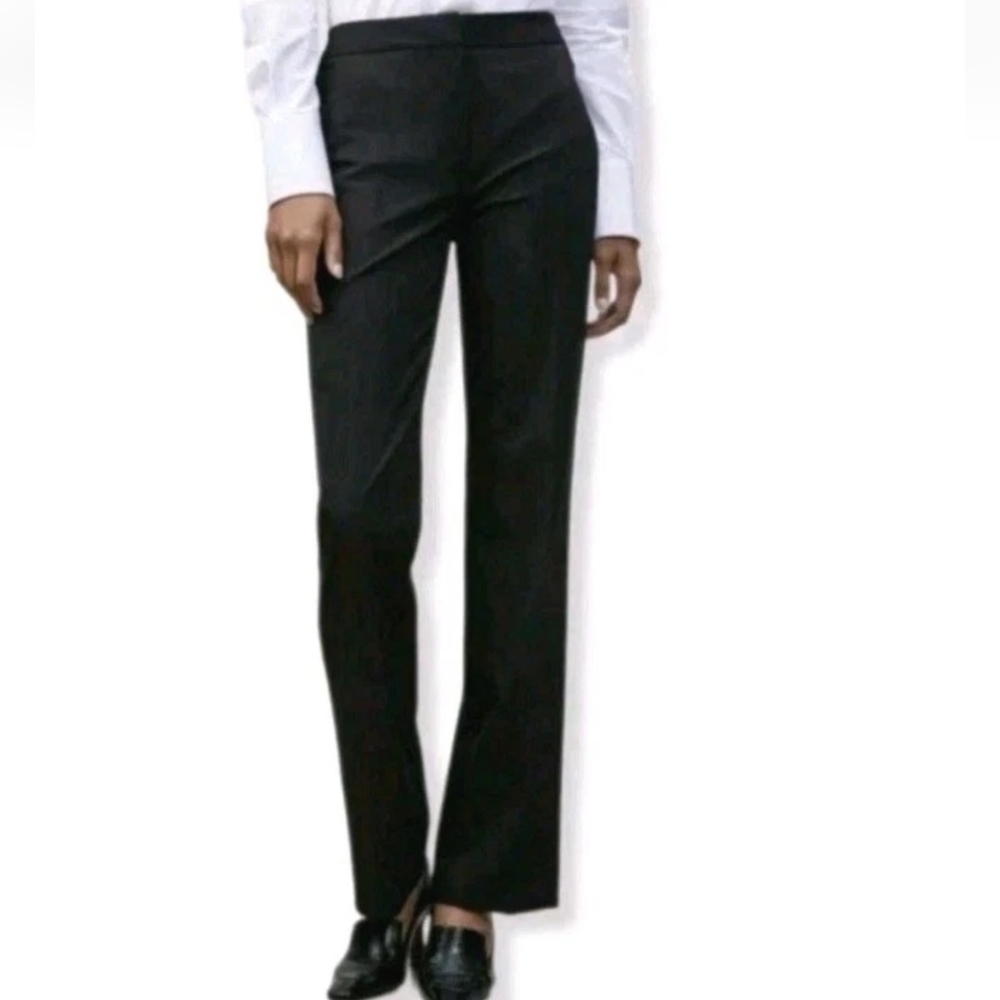 Lafayette 148 New York Trouser Pants Sz 12 34/33 Black Stretch Cotton Slacks Nwt